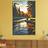 *~*マン魚釣りアートストリーム自然AP49 キャンバスプリント (インサイチュ (リビング))
