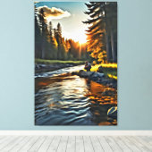 *~*マン魚釣りアートストリーム自然AP49 キャンバスプリント (インサイチュ (ウッドフロア))