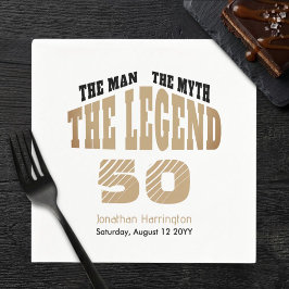 マン・ミス・レジェンド 太字 エッチング ブラックゴールド 50歳の誕生日パーティー スタンダードカクテルナプキン