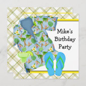 マンBBQマルガリータビーチ誕生日パーティー招待 招待状 (正面/裏面)