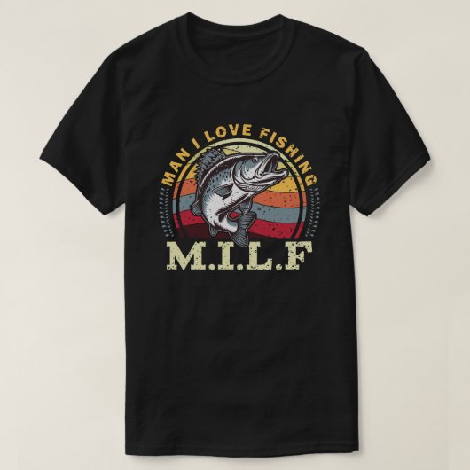 マンIラブ魚釣りレトロ おもしろい Tシャツ (デザイン正面)