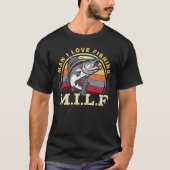 マンIラブ魚釣りレトロ おもしろい Tシャツ (正面)