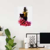 マーカースケッチ、ワイングラス、ボトル、ブドウ ポスター (ホームオフィス)