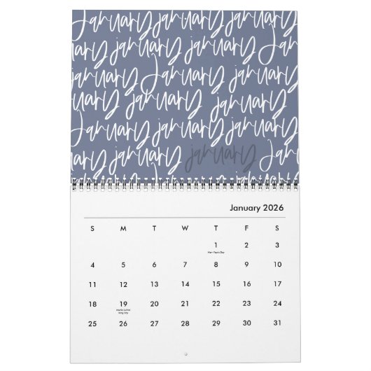 マーカーペンのスクリプトカレンダー カレンダー (1月 2026)