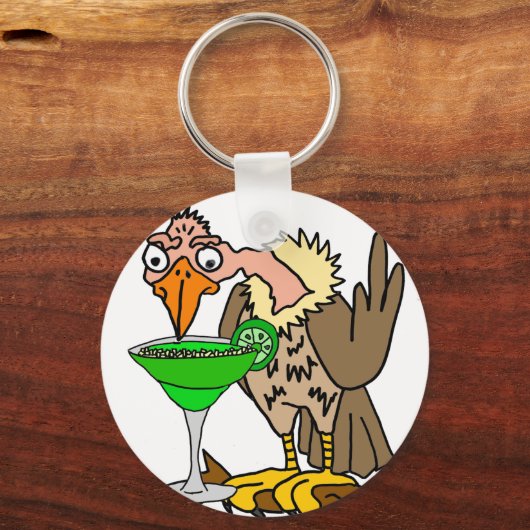 マーガリータおもしろいを飲むヒメコンドルまたはハゲワシ キーホルダー (正面)
