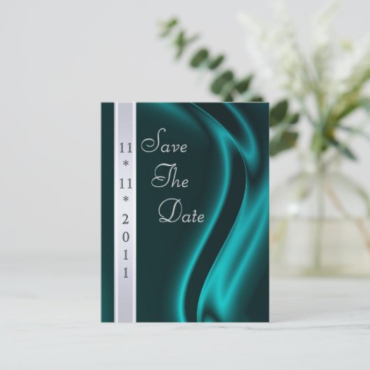 マーキスティール(緑がかった色)シルクシルバーセーブ日付はがき 案内ポストカード (スタンド正面)