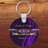マーキスパープルシルク金ゴールドスクロールパールキーチェーン キーホルダー (正面)