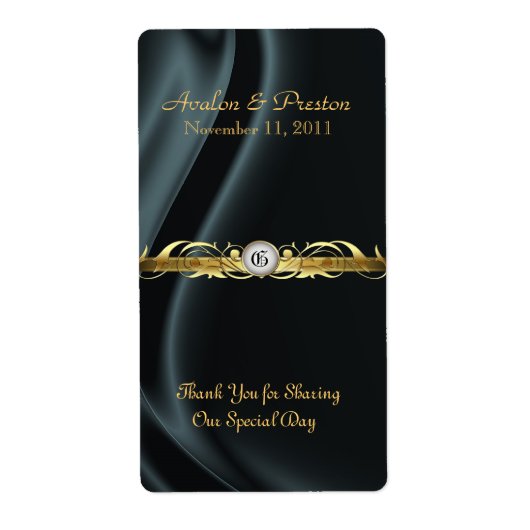 マーキスブラックシルク金ゴールドスクロール結婚ワインズラベル ラベル (正面)