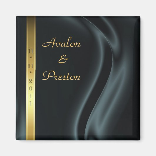 マーキスブラックシルク金ゴールド日付磁石を保存 マグネット (正面)