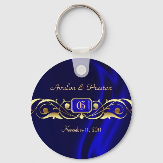 マーキスブルーシルク金ゴールドスクロールキーチェーン キーホルダー (正面)