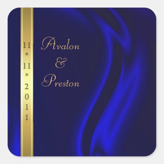 マーキスブルーシルク金ゴールド保存日付ステッカー スクエアシール (正面)