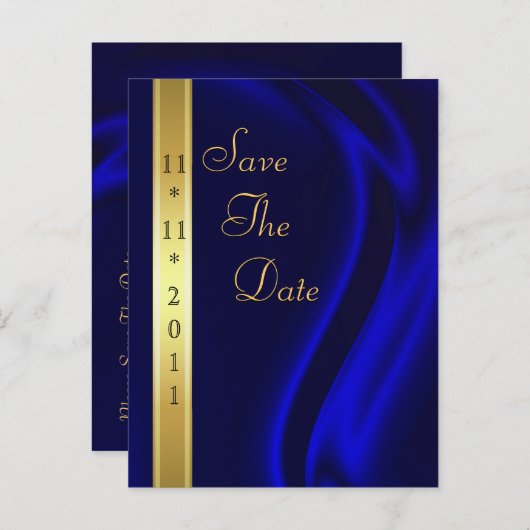 マーキスブルーシルク金ゴールド日付はがきを保存 案内ポストカード (正面/裏面)