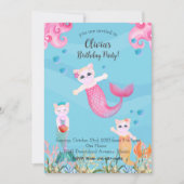 マーキャットマーメイドキャットバースデーパーティーの招待状 招待状 (正面)