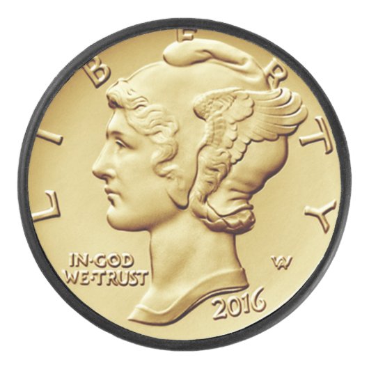 マーキュリーデイムセンテニアル金ゴールドコインイメージ～ アイスホッケーパック (正面)