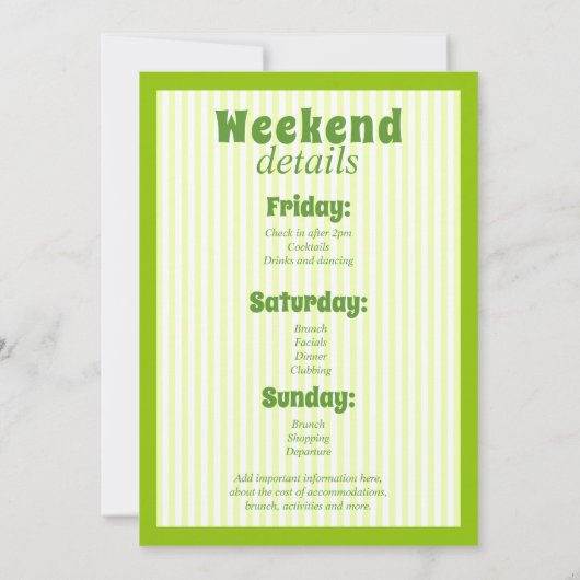 マークス&マトリモンスリームグリーンバチェロレッテ週末 招待状 (裏面)