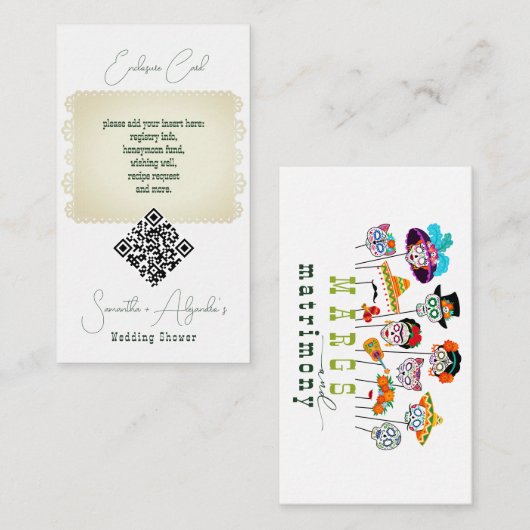 マークス&結婚メキシコのカップルのシャワーQRコード エンクロージャーカード (正面/裏面)