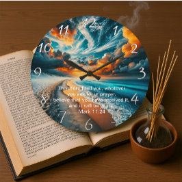 マーク11:24クロサンセット海信仰 ラージ壁時計