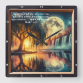 マーク11:24スピリチュアル時計:個人的な信念の表示 スクエア壁時計 (正面)