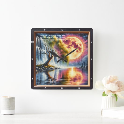 マーク11:24デヴォーション時計:カスタマイズ聖なる書物、 経典 スクエア壁時計 (ホーム)