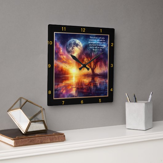 マーク11:24信仰の表現:ホームパーソナライズされたDec スクエア壁時計 (オフィス)