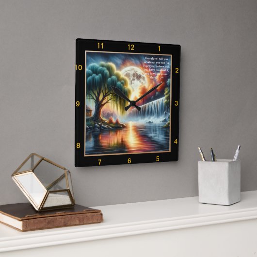 マーク11:24信念クロック:パーソナライズされた祈りの言葉Remin スクエア壁時計 (オフィス)