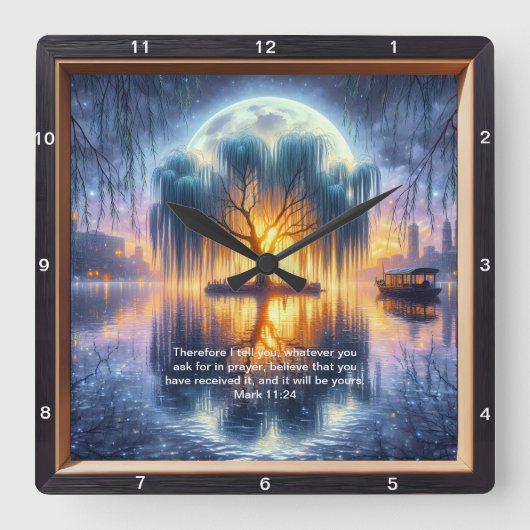 マーク11:24希望のパーソナライズされた聖なる書物、 経典表示 スクエア壁時計 (正面)