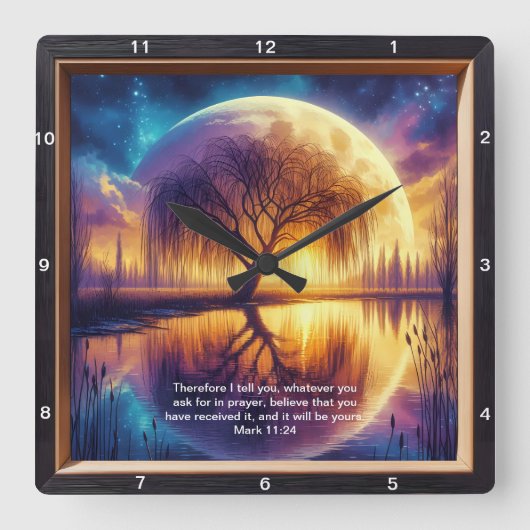 マーク11:24強度：パーソナライズされた聖なる書物、 経典芸術 スクエア壁時計 (正面)
