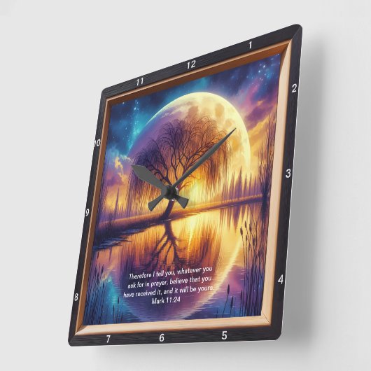 マーク11:24強度：パーソナライズされた聖なる書物、 経典芸術 スクエア壁時計 (傾斜)