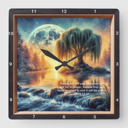 マーク11:24心地よい:パーソナライズされたホーム賛美ズ スクエア壁時計 (正面)