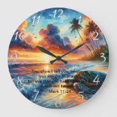 マーク11:24忠実な日没のクロス反射 ラージ壁時計 (正面)