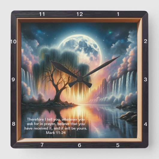 マーク11:24時計感動的:カスタムデザイン スクエア壁時計 (正面)