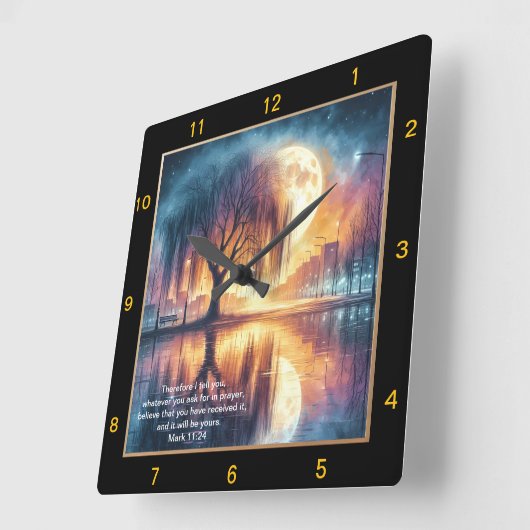 マーク11:24祈りの言葉クロックカスタムのパーソナ信じライズ スクエア壁時計 (傾斜)