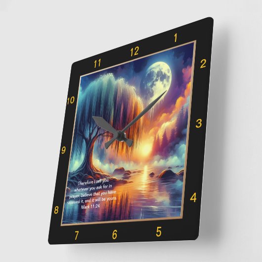 マーク11:24祈りの言葉クロック信じ:受信 スクエア壁時計 (傾斜)