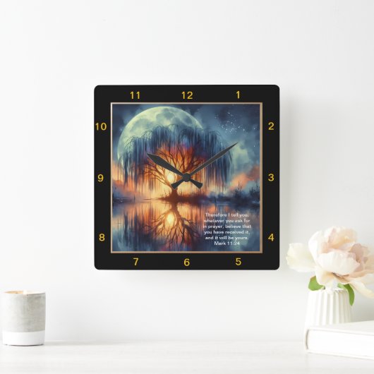 マーク11:24祈りの言葉時間:カスタムキリスト教デザイン スクエア壁時計 (ホーム)