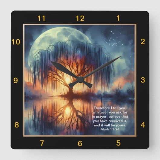 マーク11:24祈りの言葉時間:カスタムキリスト教デザイン スクエア壁時計 (正面)