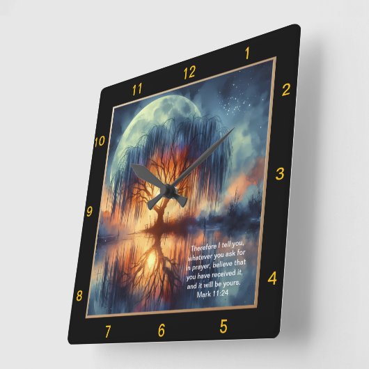 マーク11:24祈りの言葉時間:カスタムキリスト教デザイン スクエア壁時計 (傾斜)