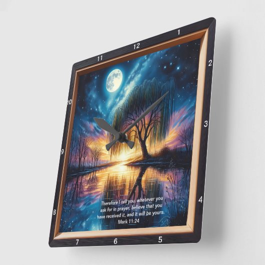 マーク11:24約束の時計：デボパーソナライズされたショナル スクエア壁時計 (傾斜)