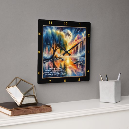 マーク11:24聖なる書物、 経典時計:カスタム信仰デコール スクエア壁時計 (オフィス)
