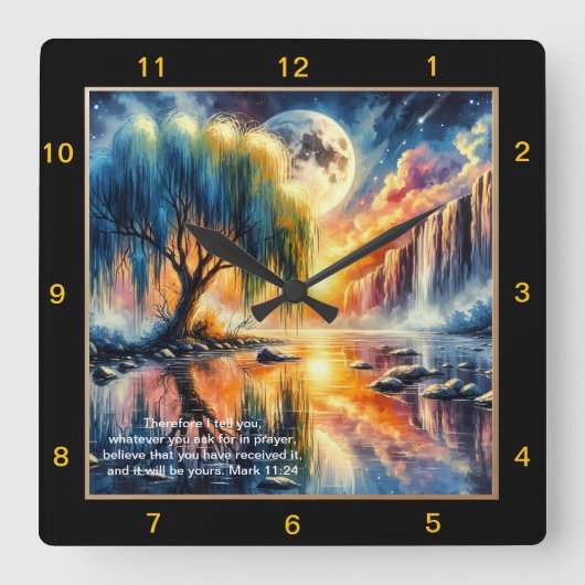 マーク11:24聖なる書物、 経典時計:カスタム信仰デコール スクエア壁時計 (正面)