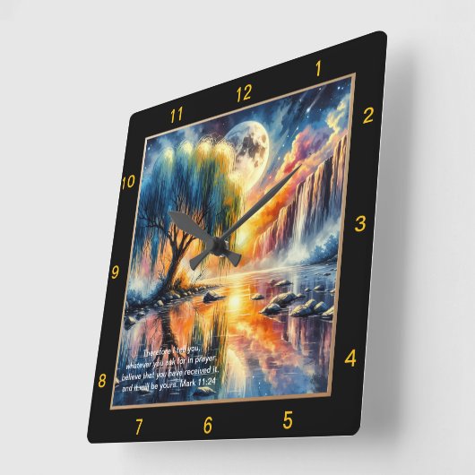 マーク11:24聖なる書物、 経典時計:カスタム信仰デコール スクエア壁時計 (傾斜)
