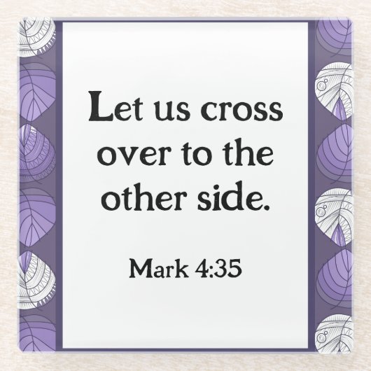 マーク4:35魚の頭葉の薄紫 ガラスコースター (正面)