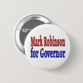 マーク・ロビンソン氏と赤いブルーの文字 缶バッジ (正面&裏面)