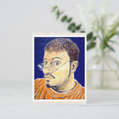 マークE西洋人自己ポートレートオレンジホワイトブルー ポストカード (スタンド正面)