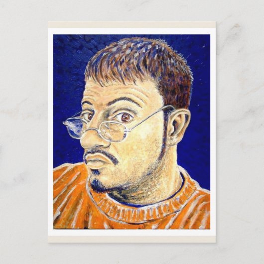 マークE西洋人自己ポートレートオレンジホワイトブルー ポストカード (正面)