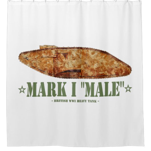 マークI男性世界大戦1大英重戦車WWI シャワーカーテン (正面)