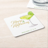 マーグス&マトリモニー グリーン&ゴールド ブライダルシャワー スクエアペーパーコースター (アングル)