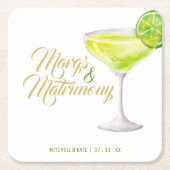 マーグス&マトリモニー グリーン&ゴールド ブライダルシャワー スクエアペーパーコースター (正面)