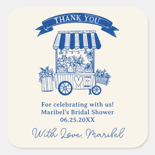 マーケットから消えた花の落書き ブライダルシャワー スクエアシール (正面)