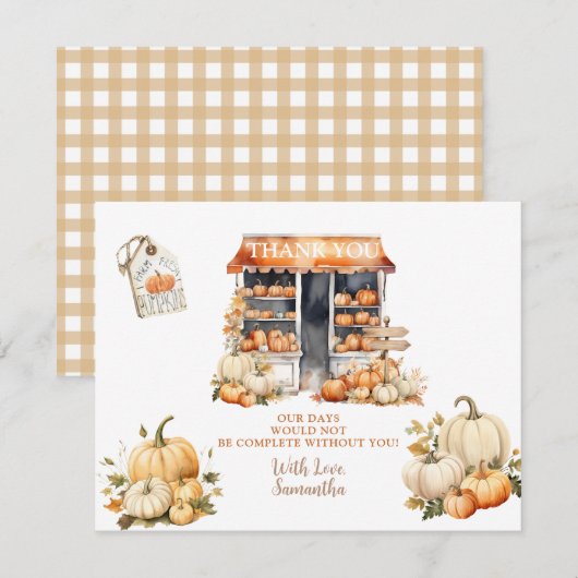マーケットから消えた！秋のカボチャ ブライダルシャワー サンキューカード (正面/裏面)