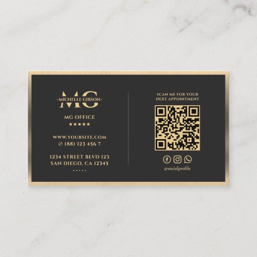 マーケティングプロフェッショナルエレガントブラックフェイク金ゴールド 名刺 (裏面)